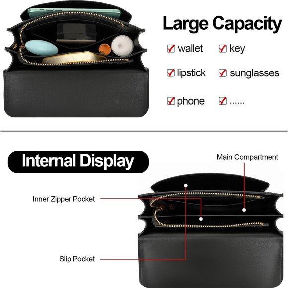 Women's C-black Leather Satchel Small Classy Crossbody Bag Purse Fashion Handbag - Picture 3 of 7